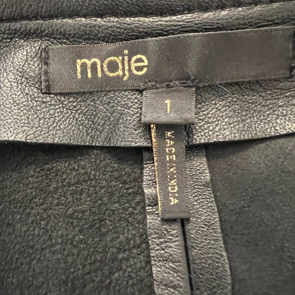 Maje Rosetola Long Sleeve Leather Wrap Dress Black Size 1 - Picture 15 of 17